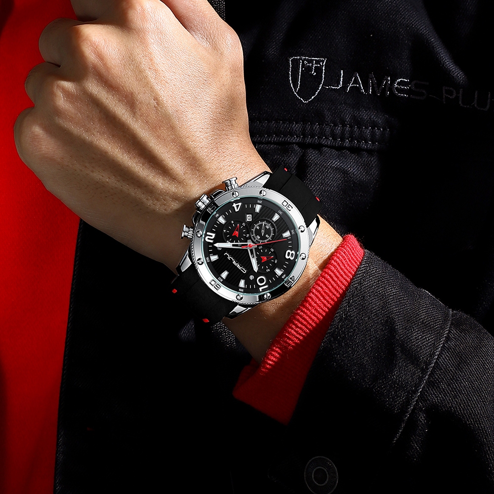 Detalhes do CRRJU Moda Luxo Esportes Pulseira De Borracha Multifuncional Quartzo Relógio Masculino À Prova D'água 2295 X