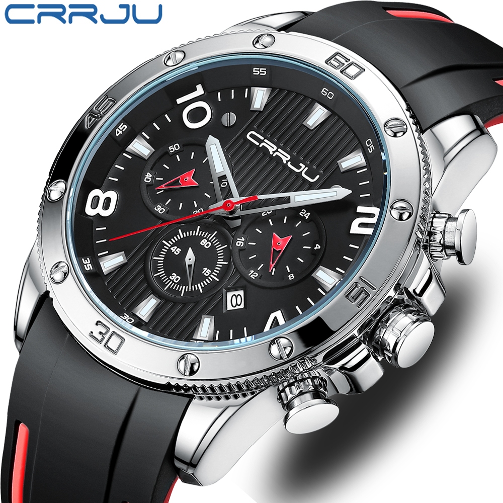 CRRJU Moda Luxo Esportes Pulseira De Borracha Multifuncional Quartzo Relógio Masculino À Prova D'água 2295 X