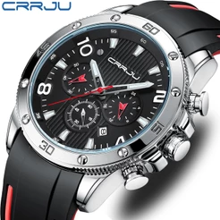 CRRJU Moda Luxo Esportes Pulseira De Borracha Multifuncional Quartzo Relógio Masculino À Prova D'água 2295 X
