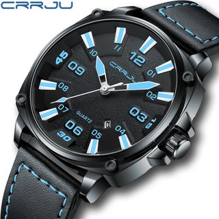 CRRJU Relógio Masculino Casual Fashion Com Pulseira De Couro Quartzo À Prova D