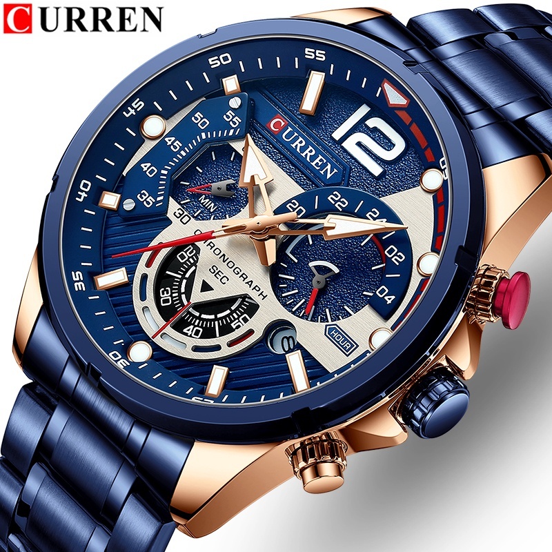 CURREN Relógio Masculino Luxuoso De Aço Inoxidável Multifuncional Quartzo À Prova D'água 8395 X em Oferta na Shopee