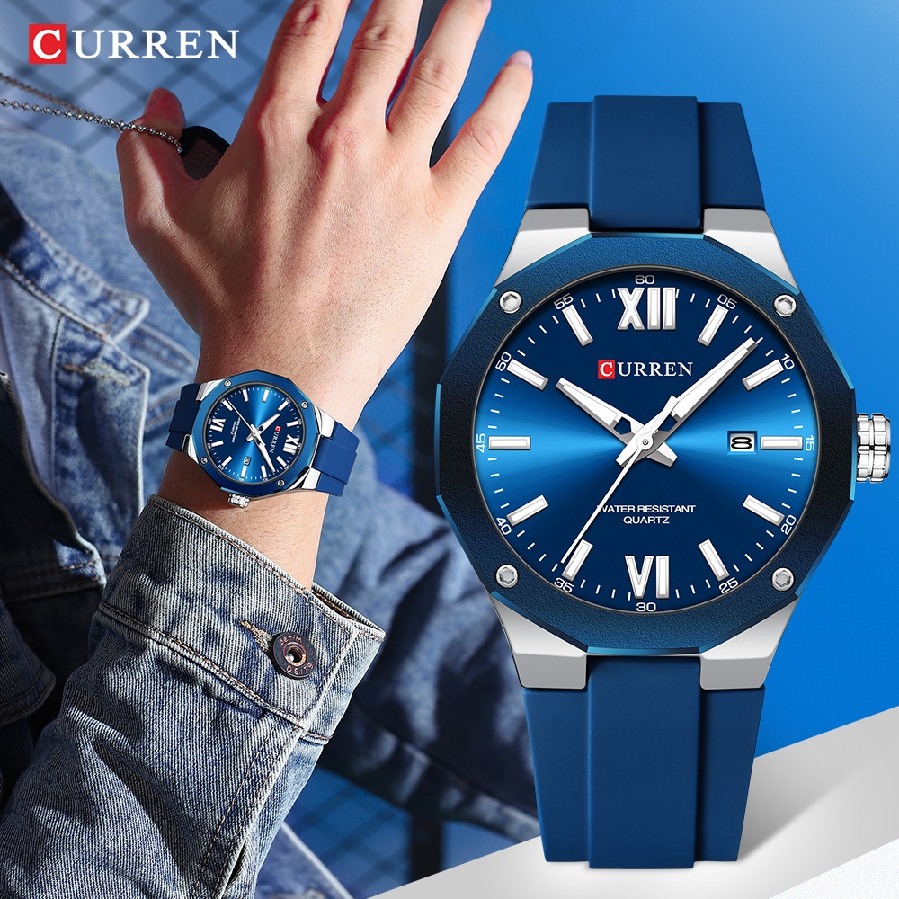 CURREN Relógio Masculino Marca Original Simples Casual Pulseira De Silicone Ponteiro Lumin...