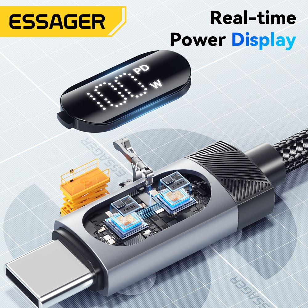 Cabo de carregamento rápido Essager de alta corrente USB-A/C para C com chip E-Marker atualizado para IP/Android · foto 2