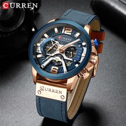 CURREN Top Luxo Pulseira De Couro Elegante Esportes À Prova D'água Multifuncional Relógio Masculino 8329 X