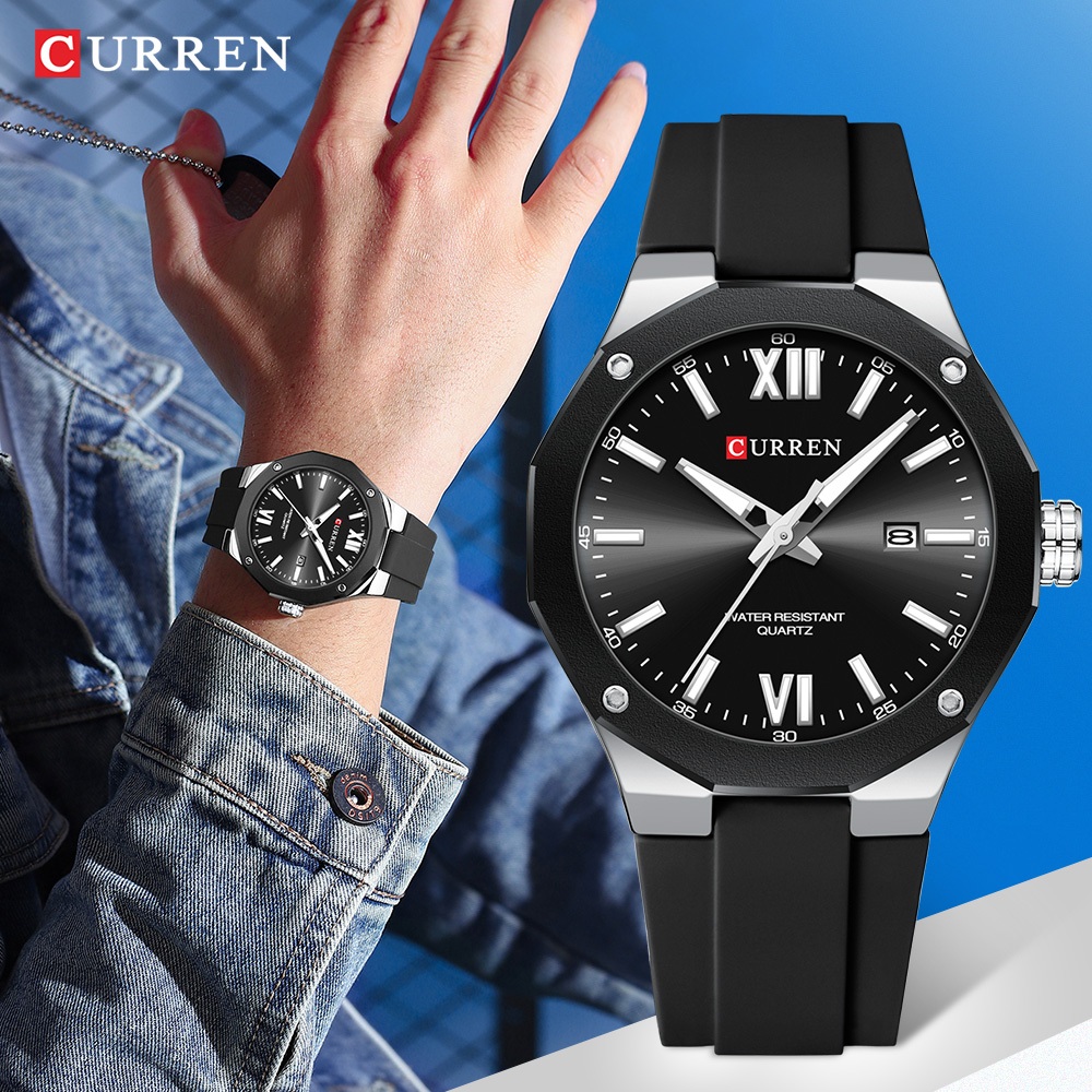 Relógio Masculino CURREN Original Marca Superior Luminosa Pulseira De Silicone Moda Lazer Esportes Quartzo 8465 XC - Watches