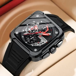 CURREN Marca Original Genuína Multifuncional Quadrado Cronógrafo Calendário Luminoso Pulseira De Silicone Casual Negócio