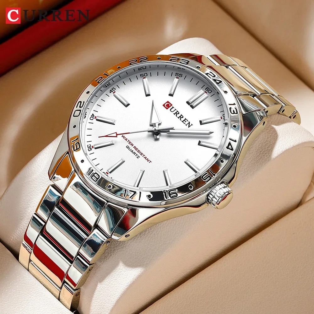 Detalhes do Original CURREN Marca Autêntico Relógio Masculino Casual Simples Aço Inoxidável Ponteiro Luminoso Negócios Quartzo Analó
