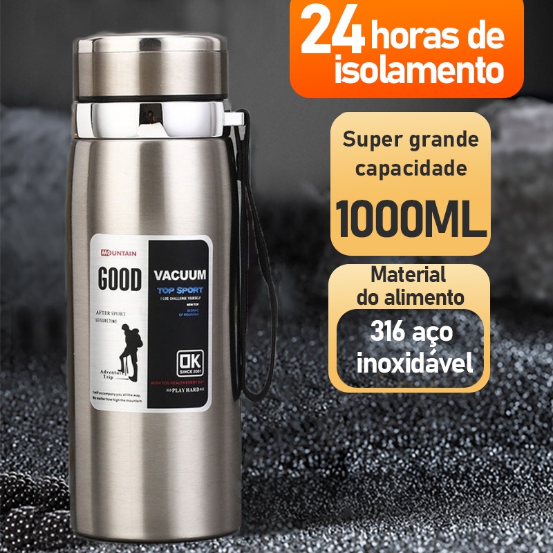 Garrafa 1000ml Inox Térmica Com Infusor Prata De Água Café Dupla Com Alça em Oferta na Shopee