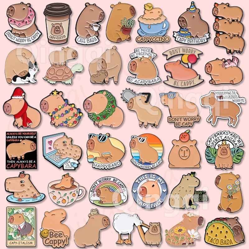 Engraçado Bonito Capivara Hipopótamo Broche Pinos Dos Desenhos Animados Abelha Cappy Emblemas De Metal Mochila Jóias Pre em Oferta na Shopee