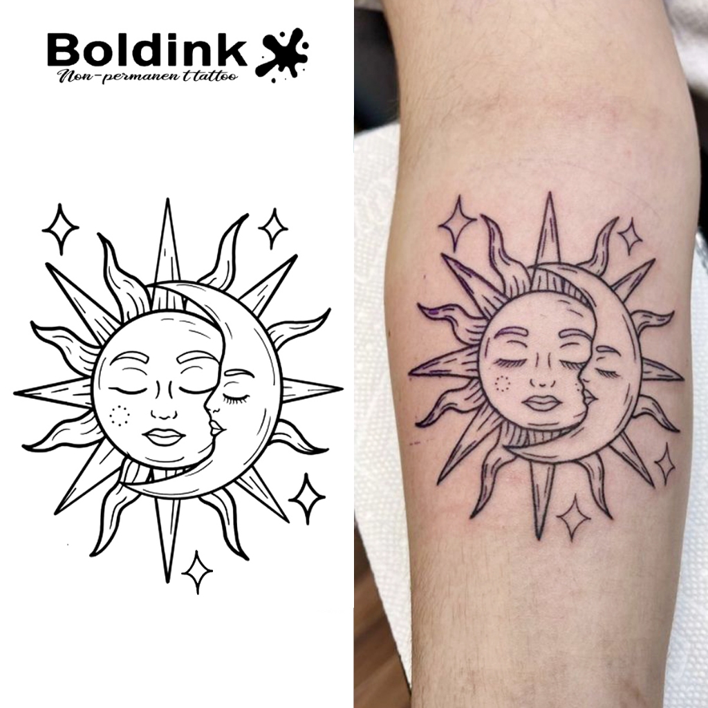 Tatuagem Temporária Sol e Lua, Dura Até 15 Dias, Nova Tecnologia Mágica, Adesivo Semi-Permanente à Prova d'Água, Realist