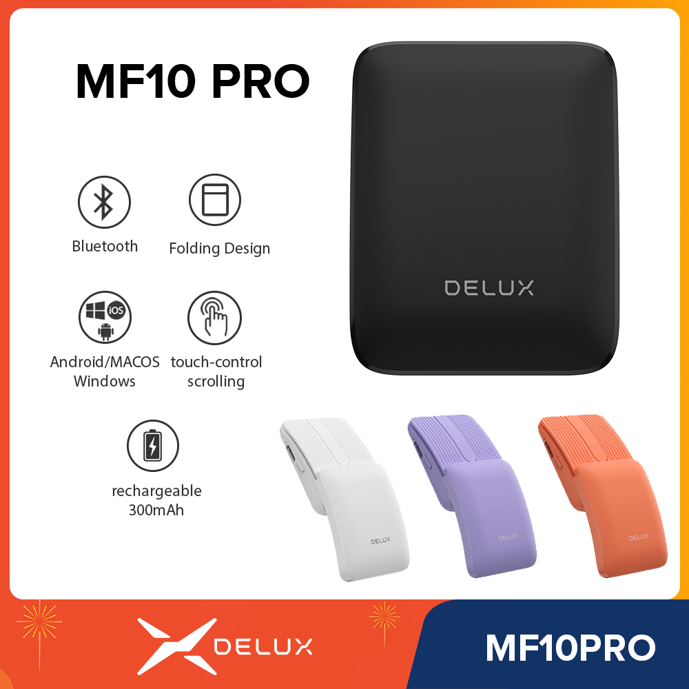Delux MF10PRO Dobrável Recarregável 300mAh Sem Fio Bluetooth Mouse Portátil em Oferta na Shopee