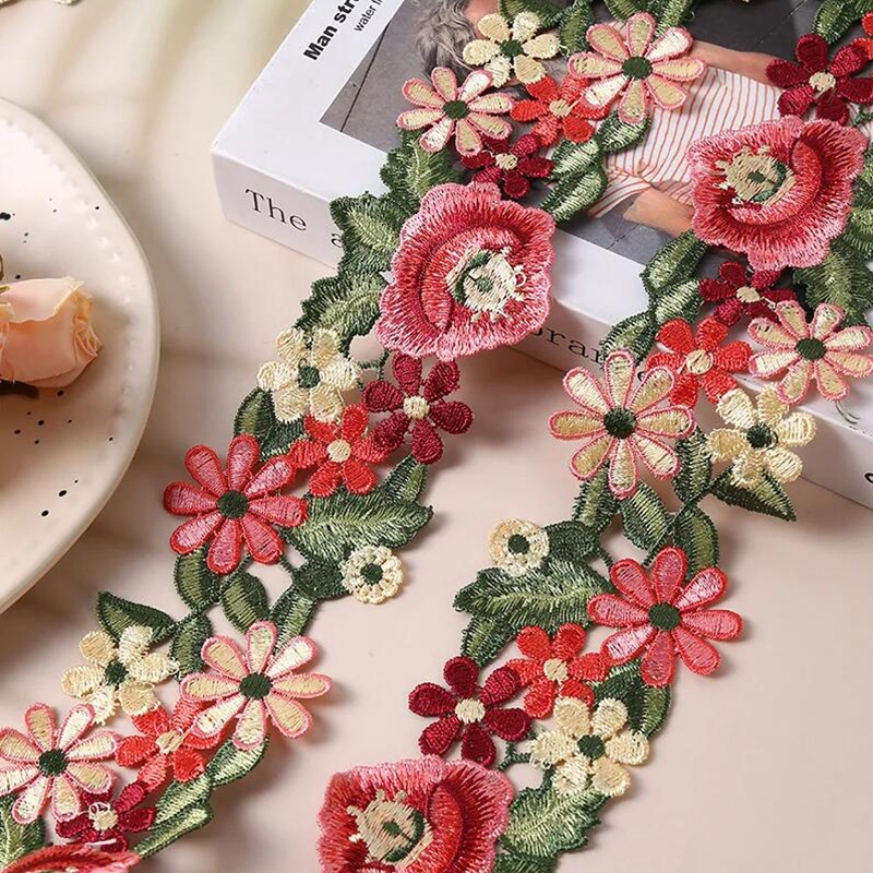 1 Jarda Flor Bordada Vermelha Faça Você Mesmo Acessórios Para Cabelo Tecido De Renda Bordado 7 Cm De Largura