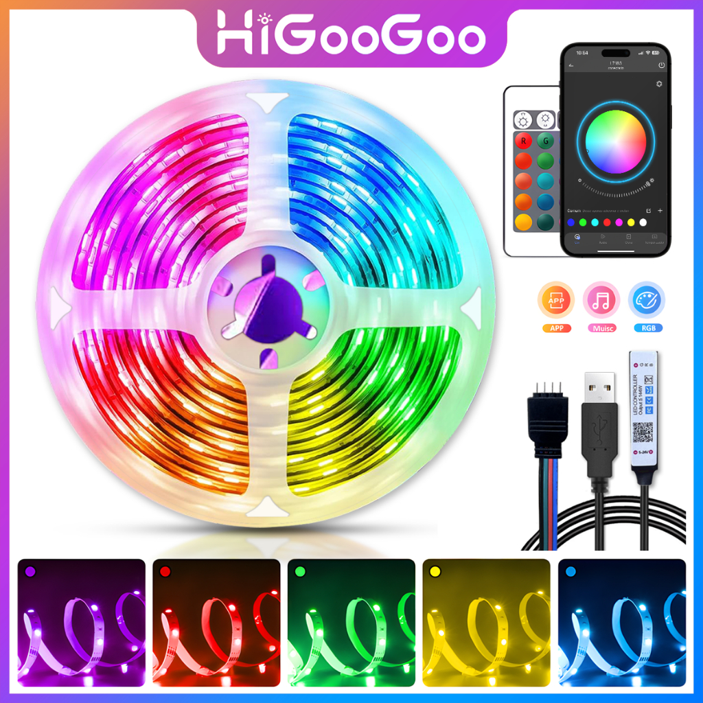 HiGooGoo Fita LED 5/10/20/30M APP Controle Remoto RGB 16 Cores Sala TV Decora...