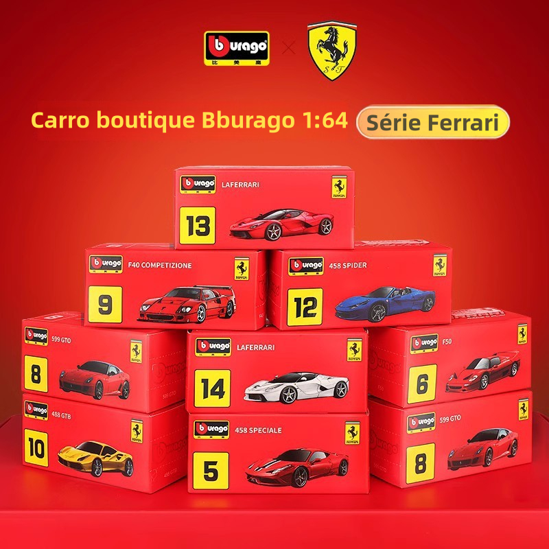 Modelo Bburago 1:64 Ferrari LAFERRARI SF90 Porsche 911GT2 Mustang GT500 Carro de liga leve Die-cast Coleção de modelos