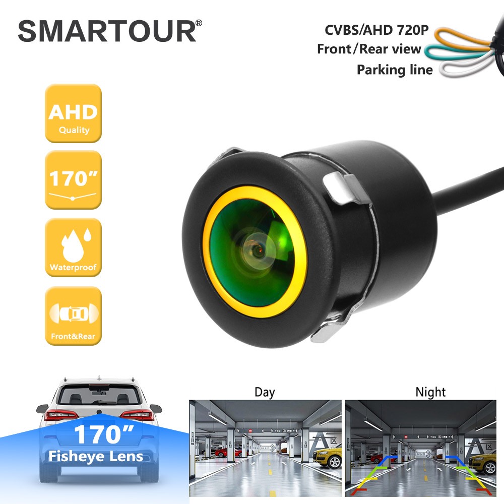 Smartour AHD Veículo Lente Olho De Peixe HD Visão Noturna Dourada MCCD Traseira Do Carro Câmera Frontal De Backup Revers