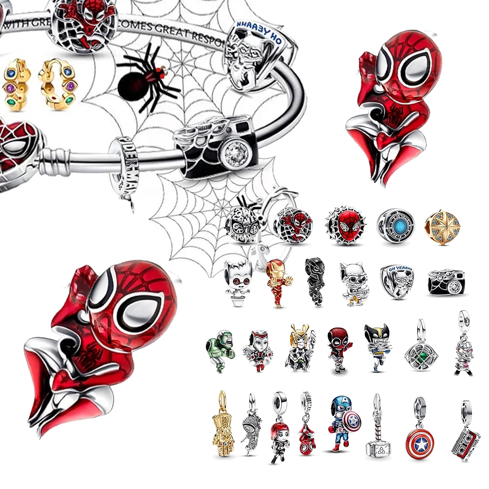 Charms Homem Aranha Berloque Prata 925 Pingente Charme Homem de Ferro Contas Amuletos Bijuterias DIY