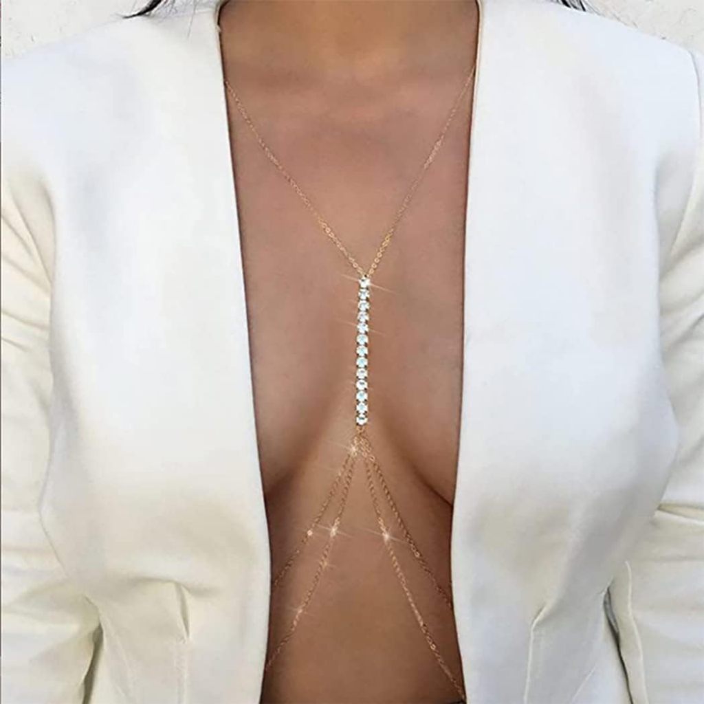 Corrente Corporal Feminina Dourada com Strass, Multi Camadas, Colar Biquíni Sexy para Festa e Boate