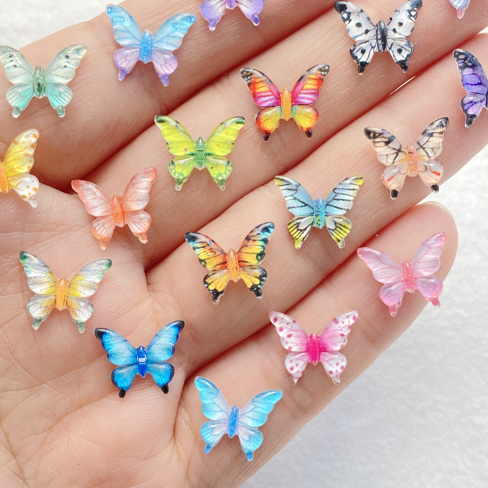 Detalhes do Conjunto De 50 Peças De Amuletos De Unhas De Borboleta De Cor De Resina Brilhante-Para Arte Em DIY , Artesanato De Joias