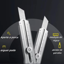 Estilete Profissional 18mm em Aço Inoxidável 304 com Trava Giratória+Kit com 10 Lâminas,6 em 1 Lamina Precisão Segurança
