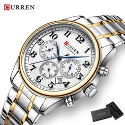 Original CURREN Relógio Masculino Pulseira De Aço Inoxidável Multifuncional Cronógrafo Dial À Prova Dwaterproof Água Mod
