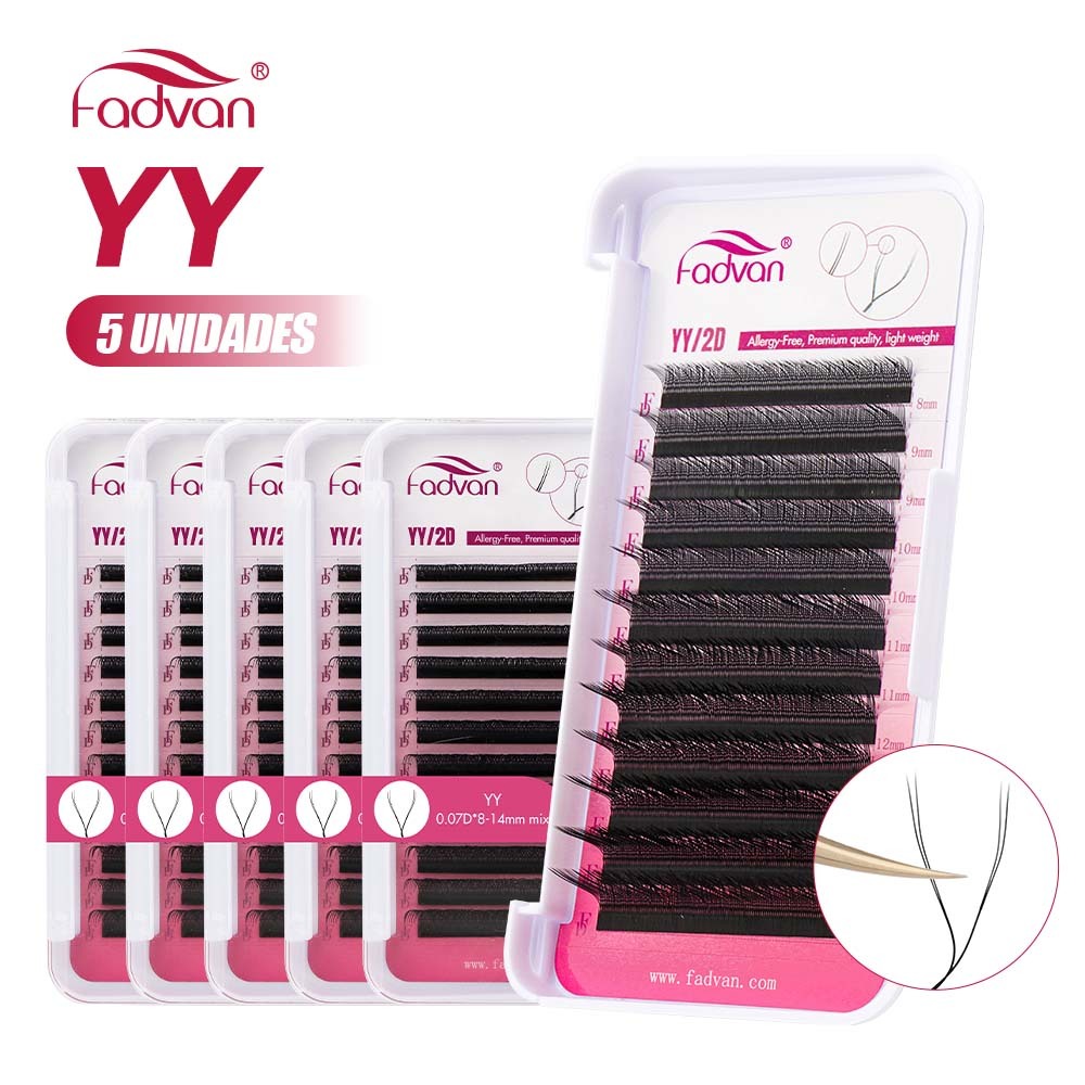Fadvan 5 Peças Cílios Em Forma De YY Olhos De Raposa 0.05/0.07 Falso Vison C/D/L Preto Natural Macio Brasileiros Pré-Fab