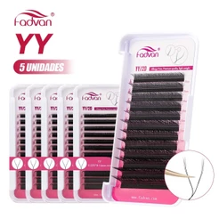 Fadvan 5 Peças Cílios Em Forma De YY Olhos De Raposa 0.05/0.07 Falso Vison C/D/L Preto Natural Macio Brasileiros Pré-Fab