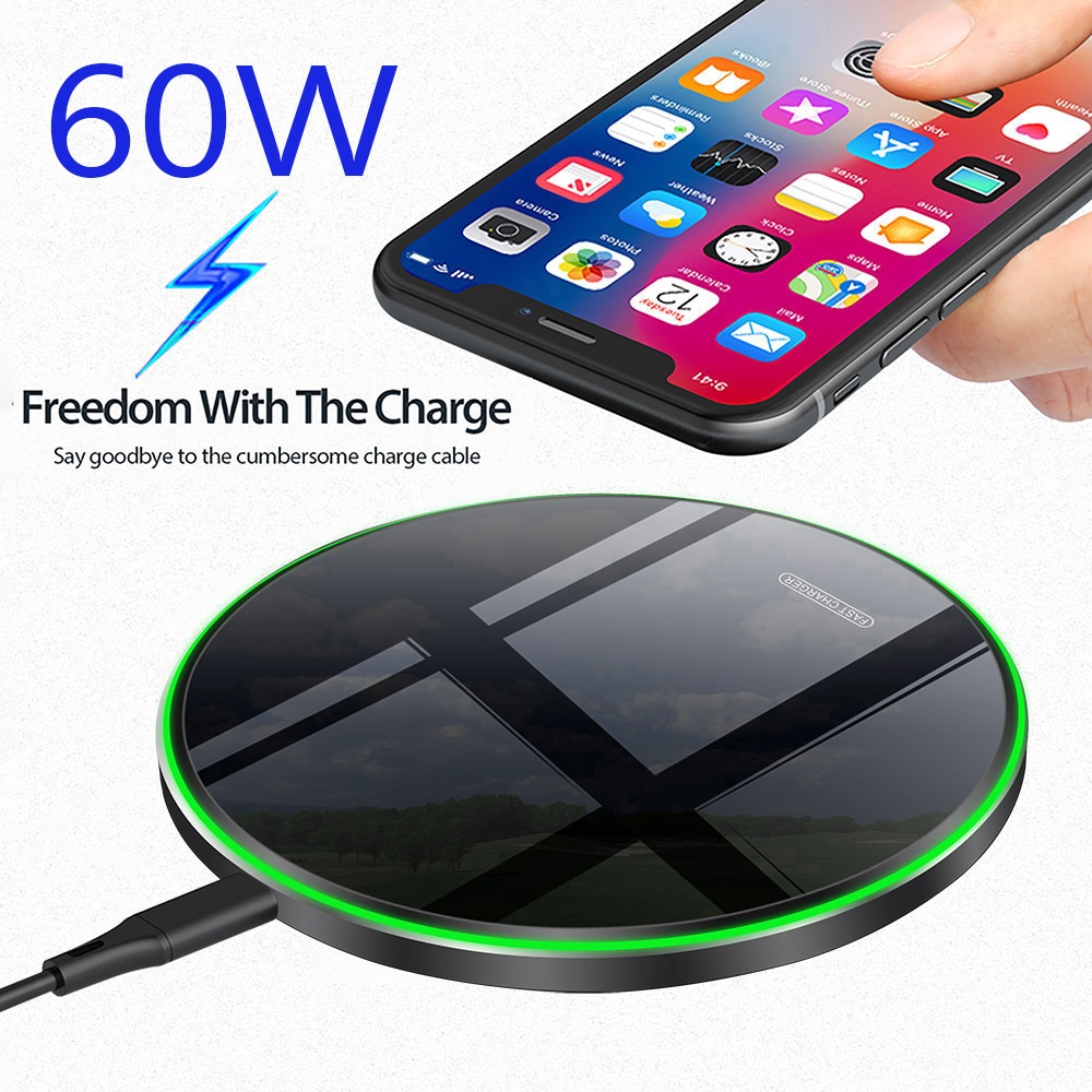 Carregador Sem Fio De 60W Rápido QC 3.0 Para iPhone 14 13 12 11 XS XR X 8 Samsung S22 S21 ...