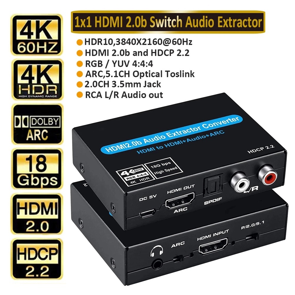 Extrator De Áudio eARC/ARC HDMI Audio Para SPDIF Óptico L/R 3.5 Mm Estéreo Conversor Analógico Aduio