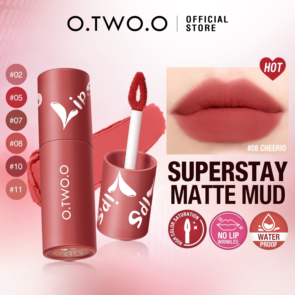O.TWO.O Tintura Labial Matte Velvet, Argila Labial Macia Creme de Lama Labial,à Prova d'Água, Longa Duração Gloss Labial em Oferta na Shopee