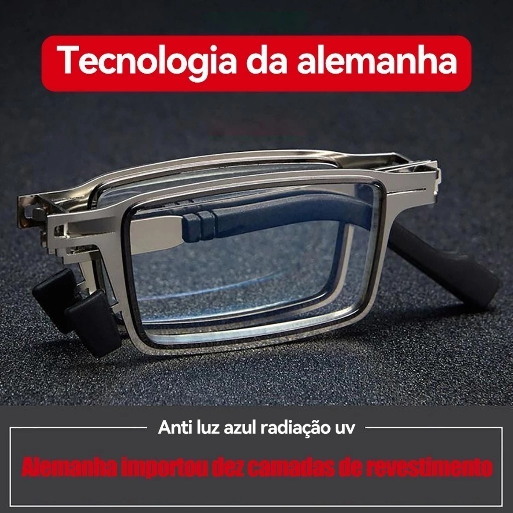 Óculos de leitura dobrável portátil quadro masculino feminino quadro de Metal quadrado Anti luz azul em Oferta na Shopee