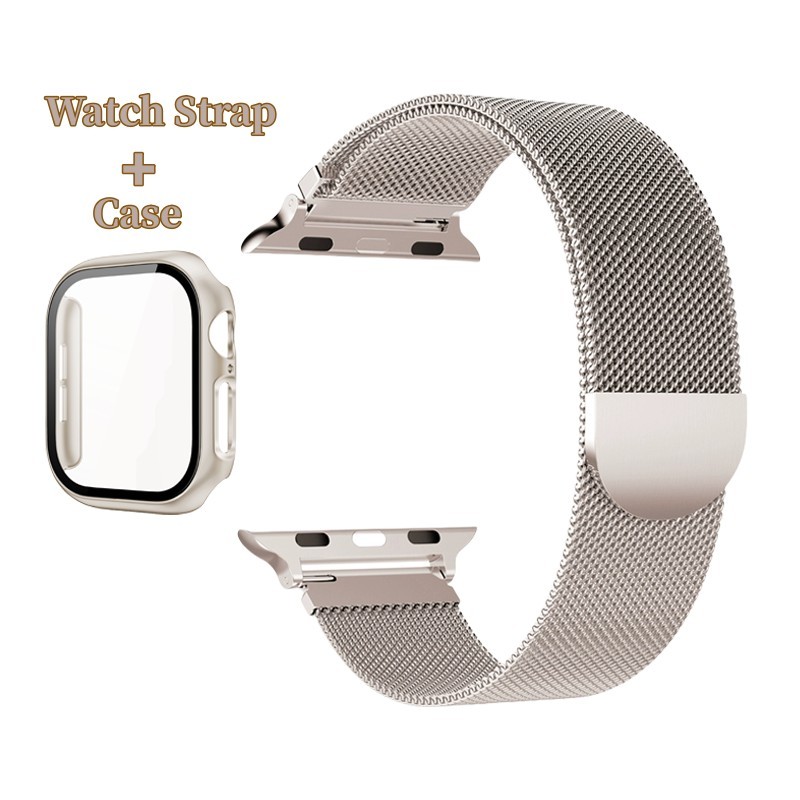Pulseira De Metal Starlight Milan + Capa Para Apple Watch 46 Mm 42 41 40 44 45 38 49 PC Glass + iWatch Series 11 10 9 8 em Oferta na Shopee