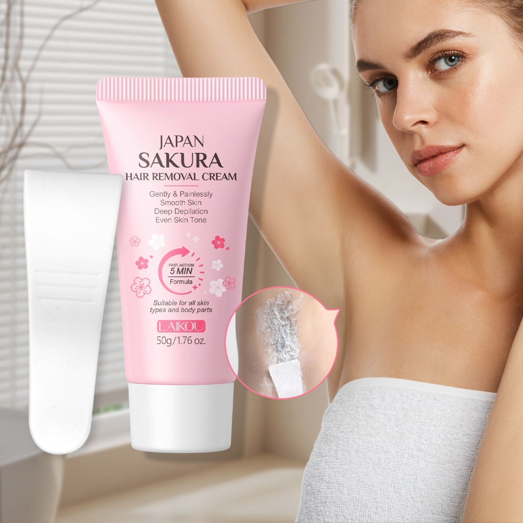 LAIKOU Japan Sakura Creme De Depilação Rápida 50g-Sem Irritação Removedor De Pêlos Para Axilas , Pernas , Barba-Fórmula Sensível Suave Todos Os Tipos De Pele , Incluindo , - Beauty