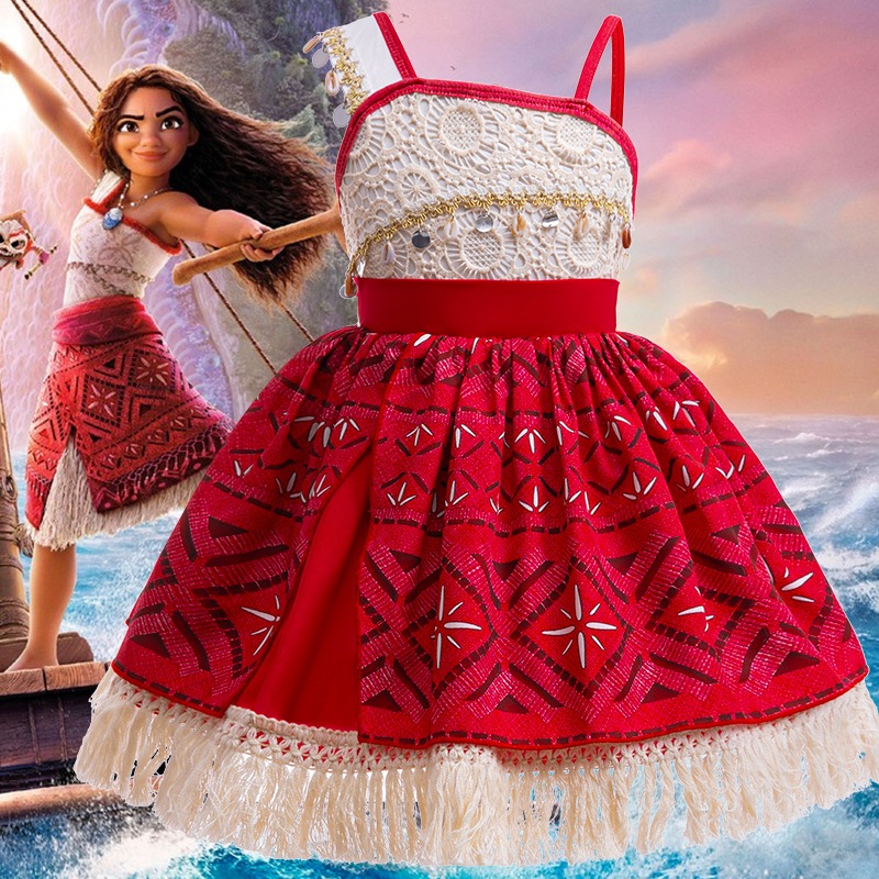 2-8 Anos Disney Moana Meninas Vestido De Princesa Verão Bonito Dos Desenhos Animados Festa De Aniversário