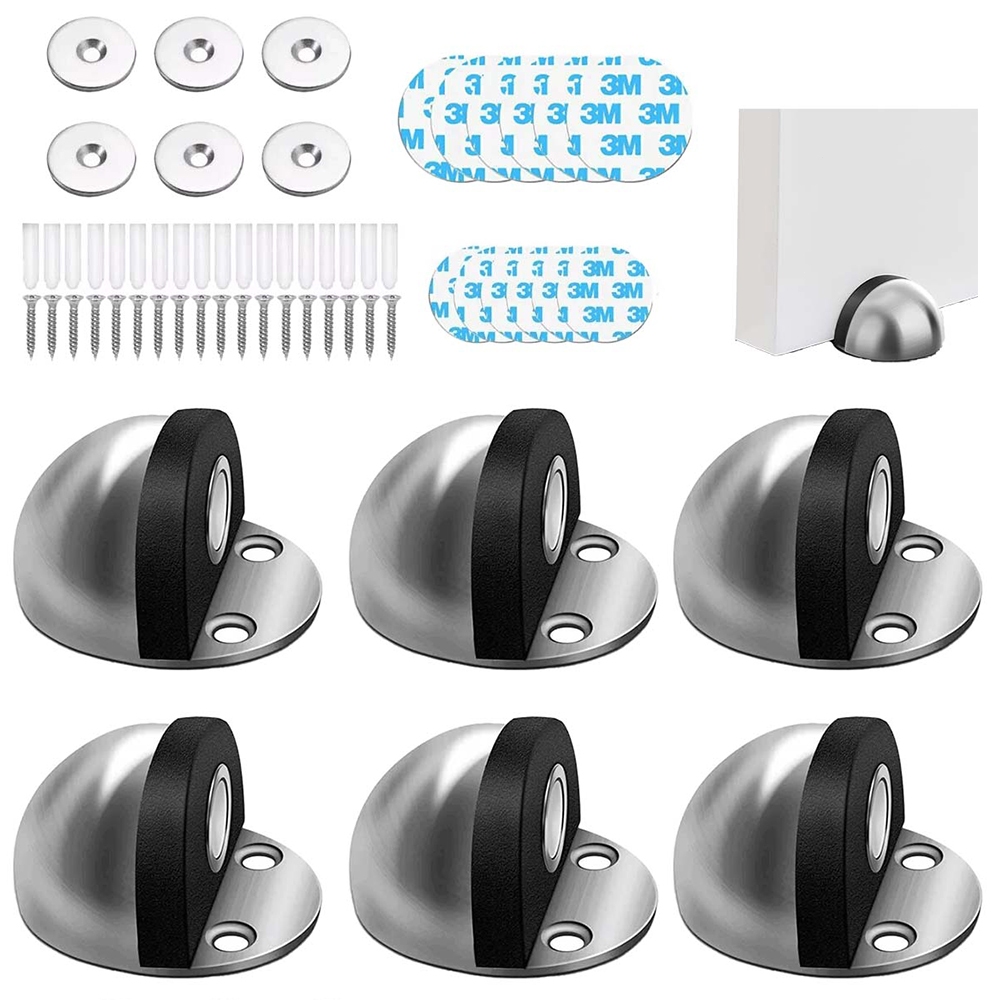 Conjunto de 6 peças de clipe de porta magnético, com parafusos ou sem perfuração, prata/preto