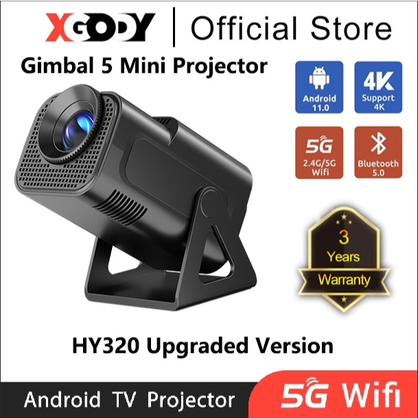 XGODY Gimbal 5 Mini Projetor 1080P 4K HD Android 11 Smart TV Wifi Bluetooth Home Theater Ao Ar Livre