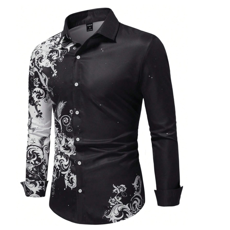 Camisa Masculina De Manga Comprida Estampada vintage , social Da Moda Outono
