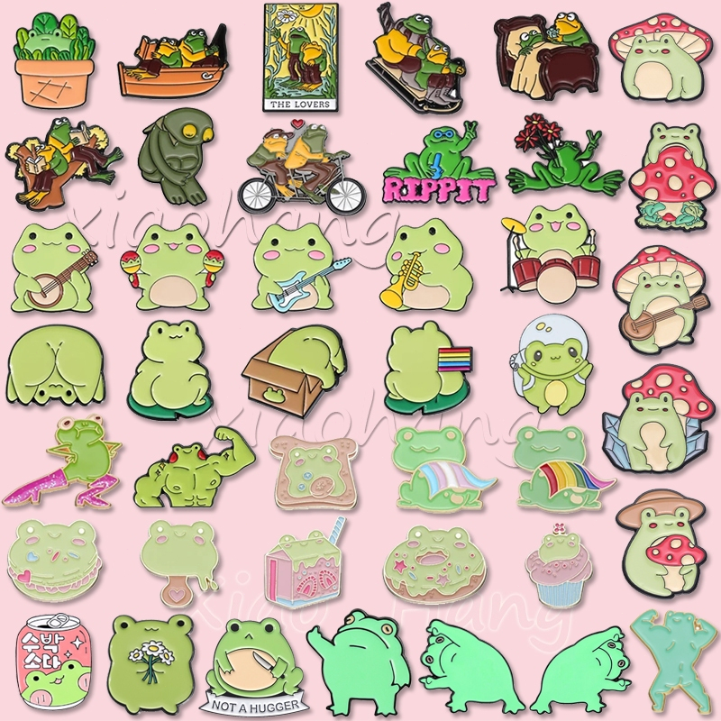 Broche De Sapo Engraçado De Desenho Animado , Broches De Animais Fofos , Guitarra , Música , Músculo , Cogumelo , Sapos