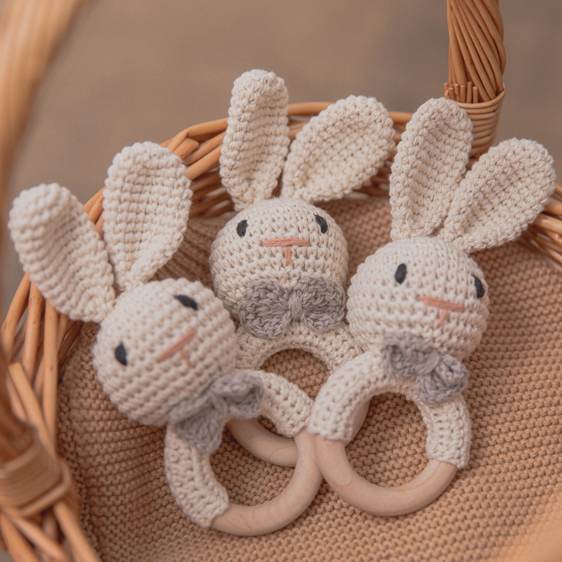 Bebê Chocalho Crochê Coelho Sino Recém-Nascido Tricô Ginásio Brinquedo Educacional Mordedor Móvel 0-12 Meses