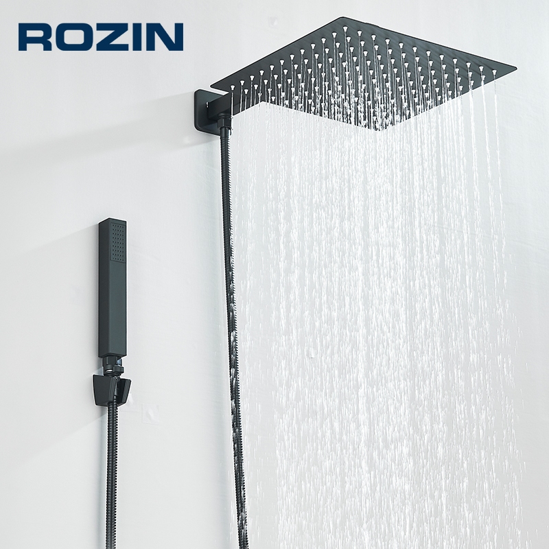 Kit Ducha Chuveiro De Banheiro 30cm Inox Quadrada Com Ducha Manual+1,5m Mangueira Preto/Cr...