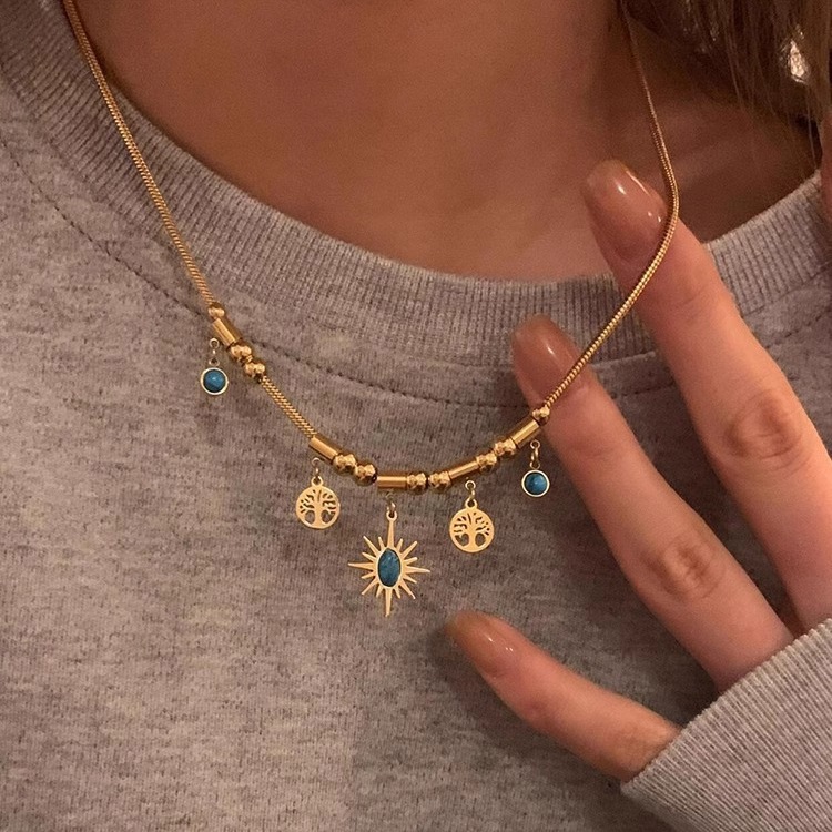 Vintage Aço Inoxidável Girassol Árvore Da Vida Pingente Colar Frisado Sorte Jóias Presente Para Mulher em Oferta na Shopee