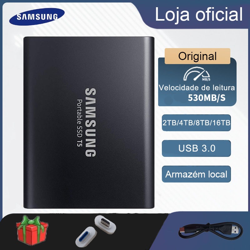 Samsung T5 Hd Externo 2TB/4TB/8TB/16TB Portátil Mini Unidade De Estado Sólido SSD Para Arquivos Grandes