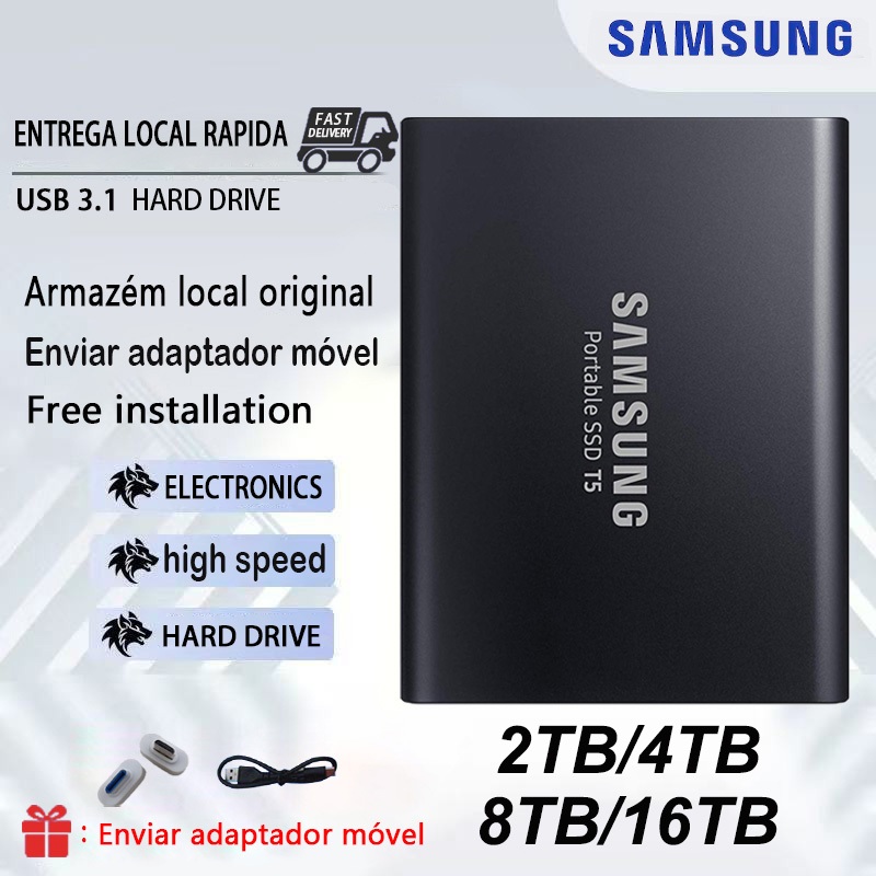 SAMSUNG Unidade Externa SSD T5 2TB-16TB De Estado Sólido Hd Hard Portable Adequada alta capacidade