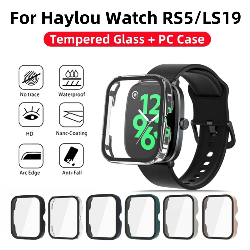Capa Dura Para PC Com Película De Vidro Temperado Haylou Watch RS5/LS19 Protetor De Tela Smartwatch Protetora