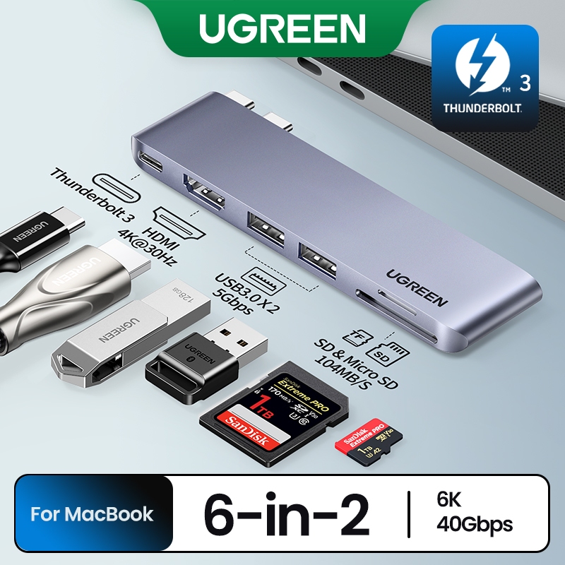 UGREEN 6 Em 1 7 Portas HUB HDMI PD100W USB3.0 Leitor De Cartão Adaptador Multifuncional - Computers & Accessories