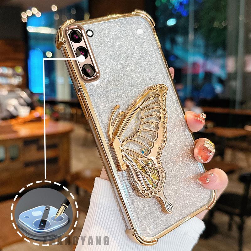 Capa Para Samsung S20 fe S20 plus S20 Ultra Galvanoplastia De Telefone anti-Queda De Quatro Cantos Estética glitter E Bo