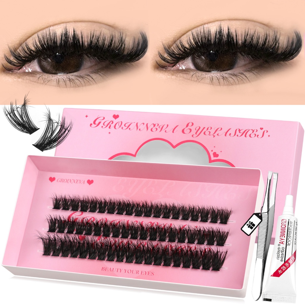 GROINNEYA DIY Cluster Extension Lashes Kit Mix 10-16MM Conjunto De Cílios Individuais Finos E Fofos
