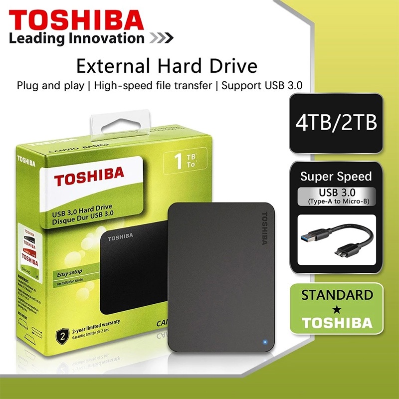 [Vendedor local] Toshiba HD Externo 2TB 4TB HDD USB 3.0 Transferência Rápida External Hard Drive