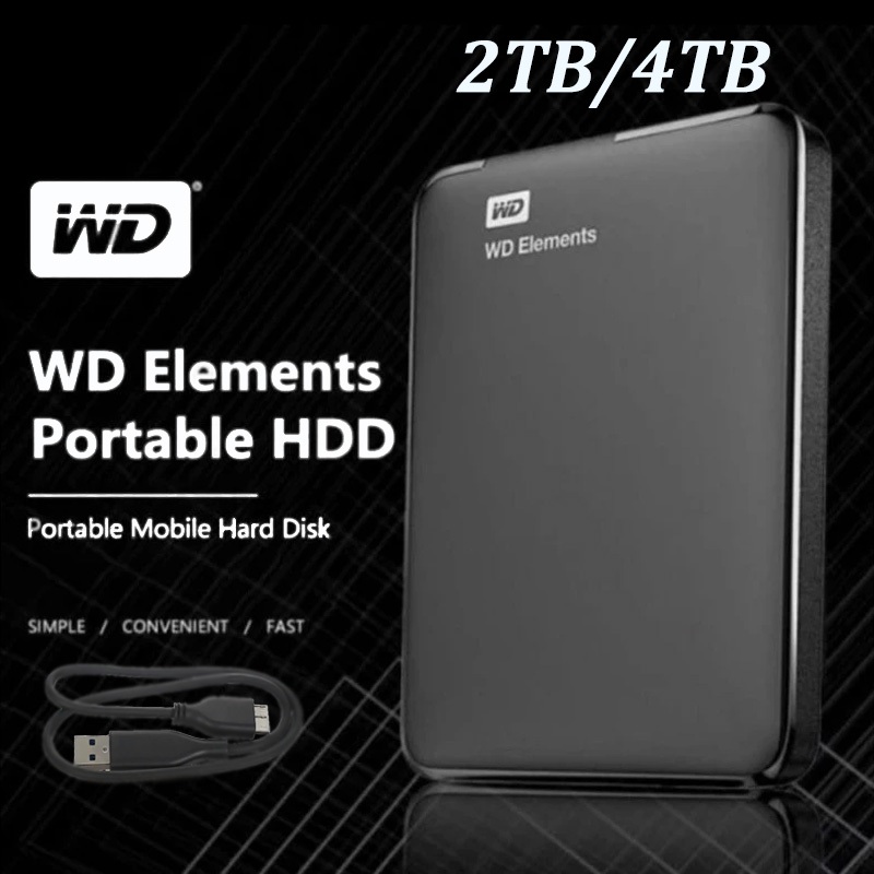 Hd Externo Original WD External Hard Drive Portátil USB 3.0 Elementos Disco Rígido HDD 2TB/4TB Armazenamento Dados