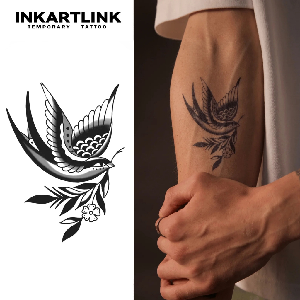 Tatuagem Temporária de Delfínios e Flores, Nova Tecnologia Mágica, Duração de 2 Semanas, Adesivo de Tatuagem Semi-Perman