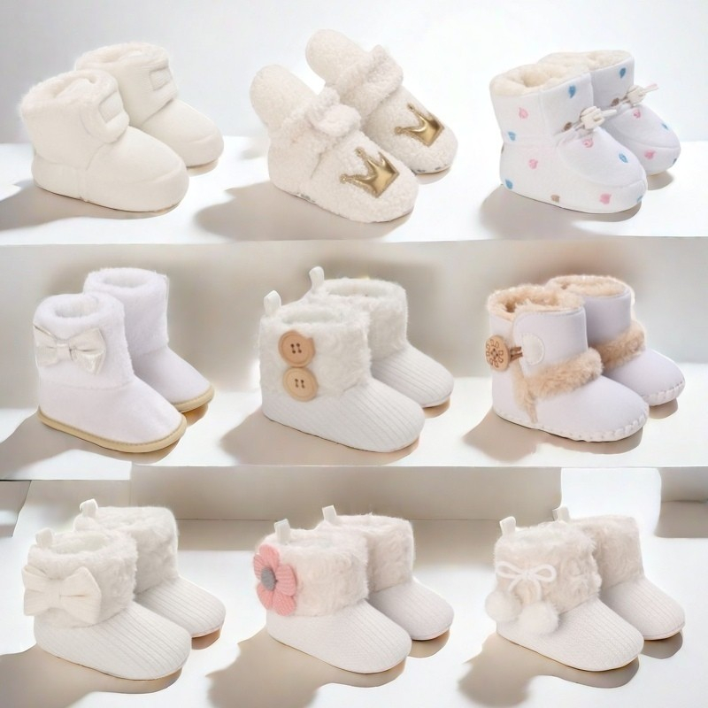 Botas De Neve Para Bebês De Inverno Série Branca Moda Algodão De Pelúcia Confortáveis Antiderrapantes Sapatos De Caminha